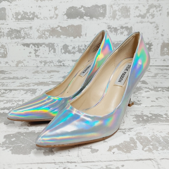 Steve Madden Salza Iridiscent Metallic Pointed Toe Pumps X128 - Picture 2 of 11